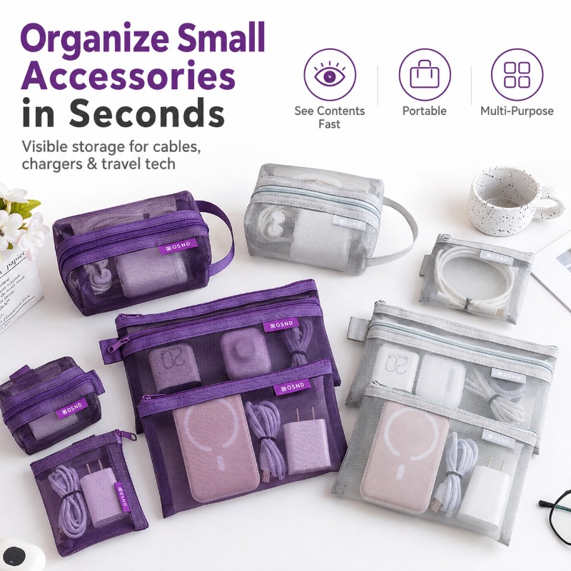 Tech Accessories Travel Bag - 6 Buah Tas Aksesori Teknologi Jaring